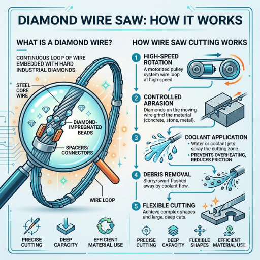 Single Wire Saw vs Multi Wire Saw: Key Differences Explained 1 What Is a Diamond Wire Saw and How Does Wire Saw Cutting Work