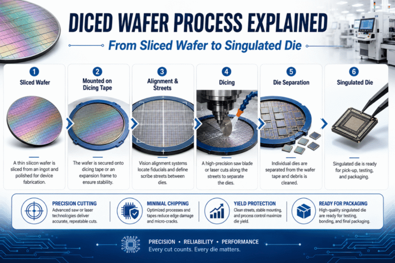Diced Wafer Process Explained: From Sliced Wafer to Singulated Die 50 Diced Wafer Process Explained: From Sliced Wafer to Singulated Die